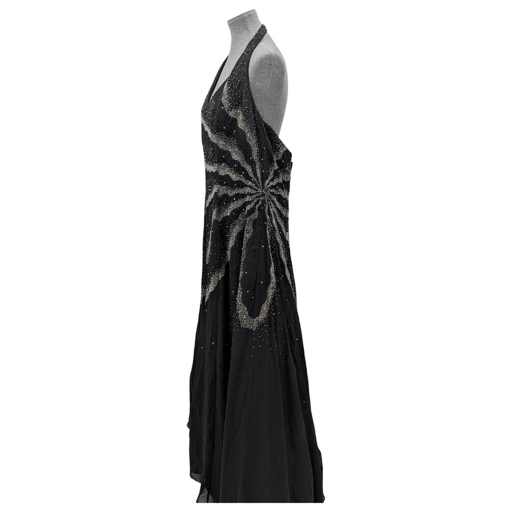 Prom Whimsigoth Y2K Black Halter Silver Sunburst 90s Beads Sequin 20 Long Dress - Picture 10 of 16